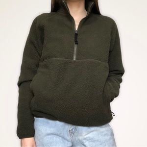 Everlane Sweater Dark Green Fleece Half Zip Pullover